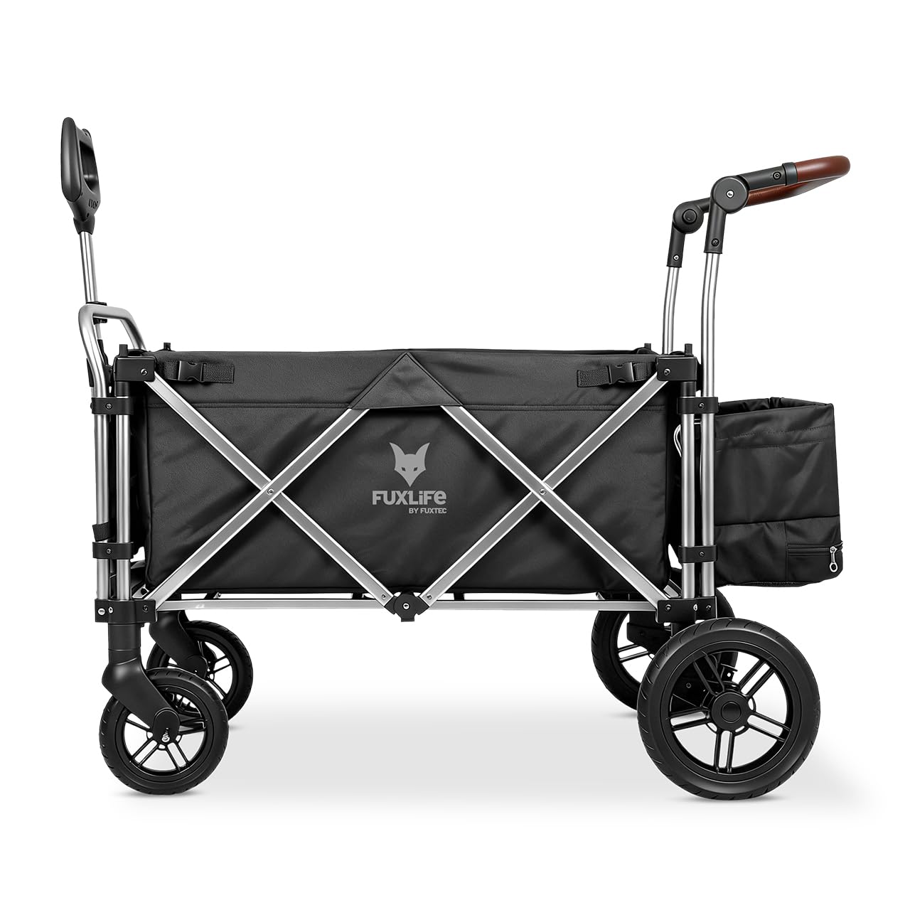 FUXLIFE handcart FX-CTL900 negro - premium plegable - carro de transporte para niños con toldo - interior acolchado y arnés de 5 puntos - ruedas con muelles - carro compacto plegable con bolsa de frío