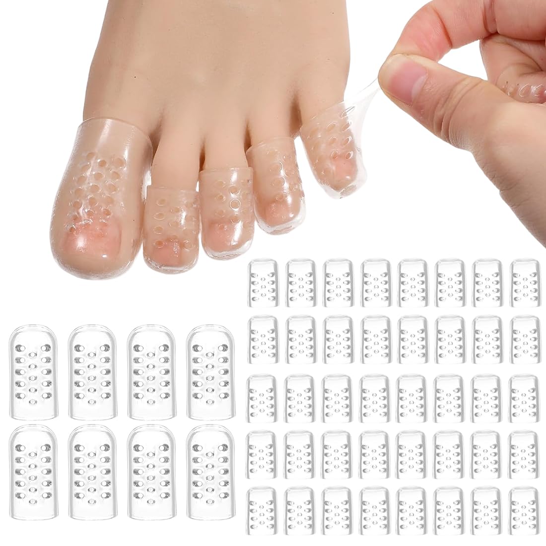 40 piezas Protector Dedos Pie Silicona Transpirable, Punteras de Gel,Protector Dedo Pie para Dedos,Protector Del Dedo Grande Recortable, Para Ampollas, Callos, Alivio