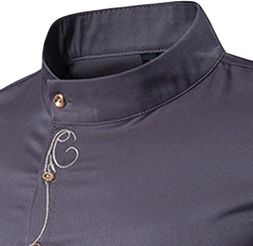 Miniatura 9 de Maiyifu-GJ Camisas de manga corta con cuello irregular para hombre, con bordado muscular, camisa casual con botones y corte ajustado