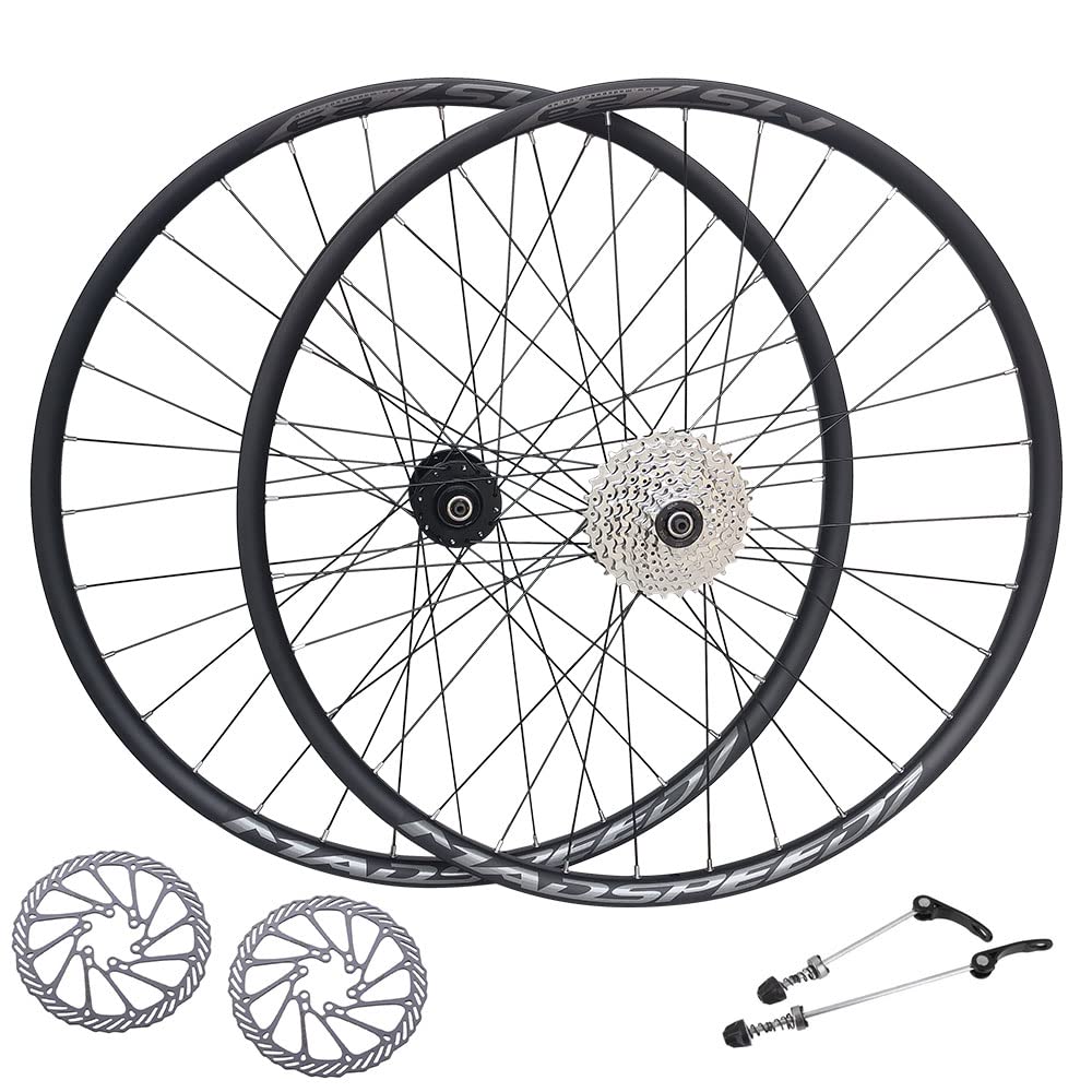 Madspeed7 QR 29" 29er (ETRTO 622x20) MTB Mountain Bike Disc Brake Wheel Set + 8 speed cassette (11-32t) + 160mm Disc Rotors - Taiwan Sealed Bearings Hubs (Very Smooth Hubs) - Double Wall - 32x Spokes