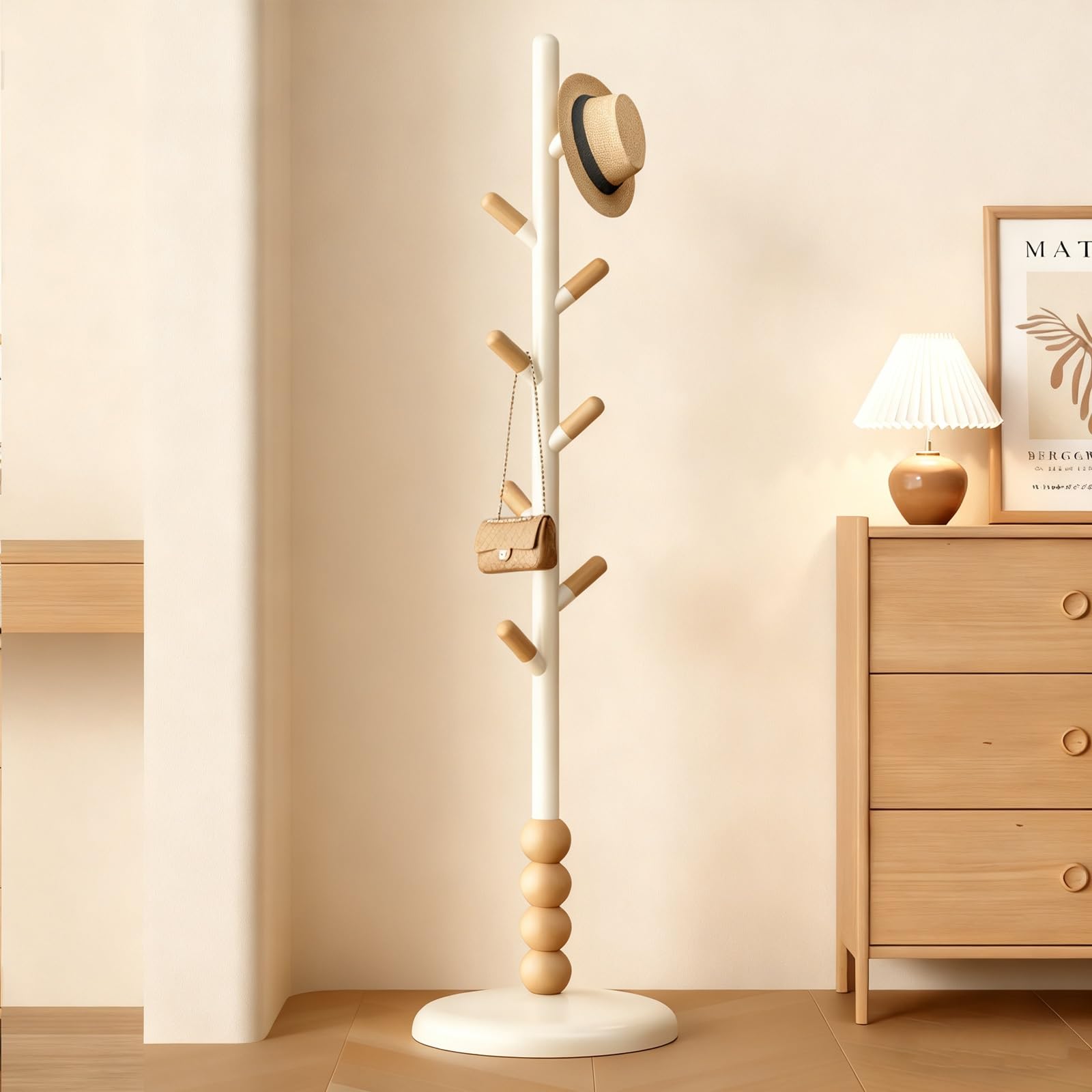 Appendiabiti in legno massiccio con 8 ganci, autoportante, antiscivolo, per camera da letto, ufficio, ingresso, ideale per appendere cappelli e vestiti