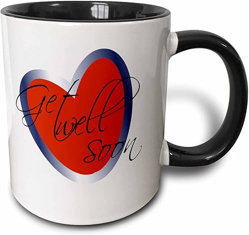 3dRose (mug_28987_4) Get Well Soon Heart - Taza negra de dos tonos, 11 onzas