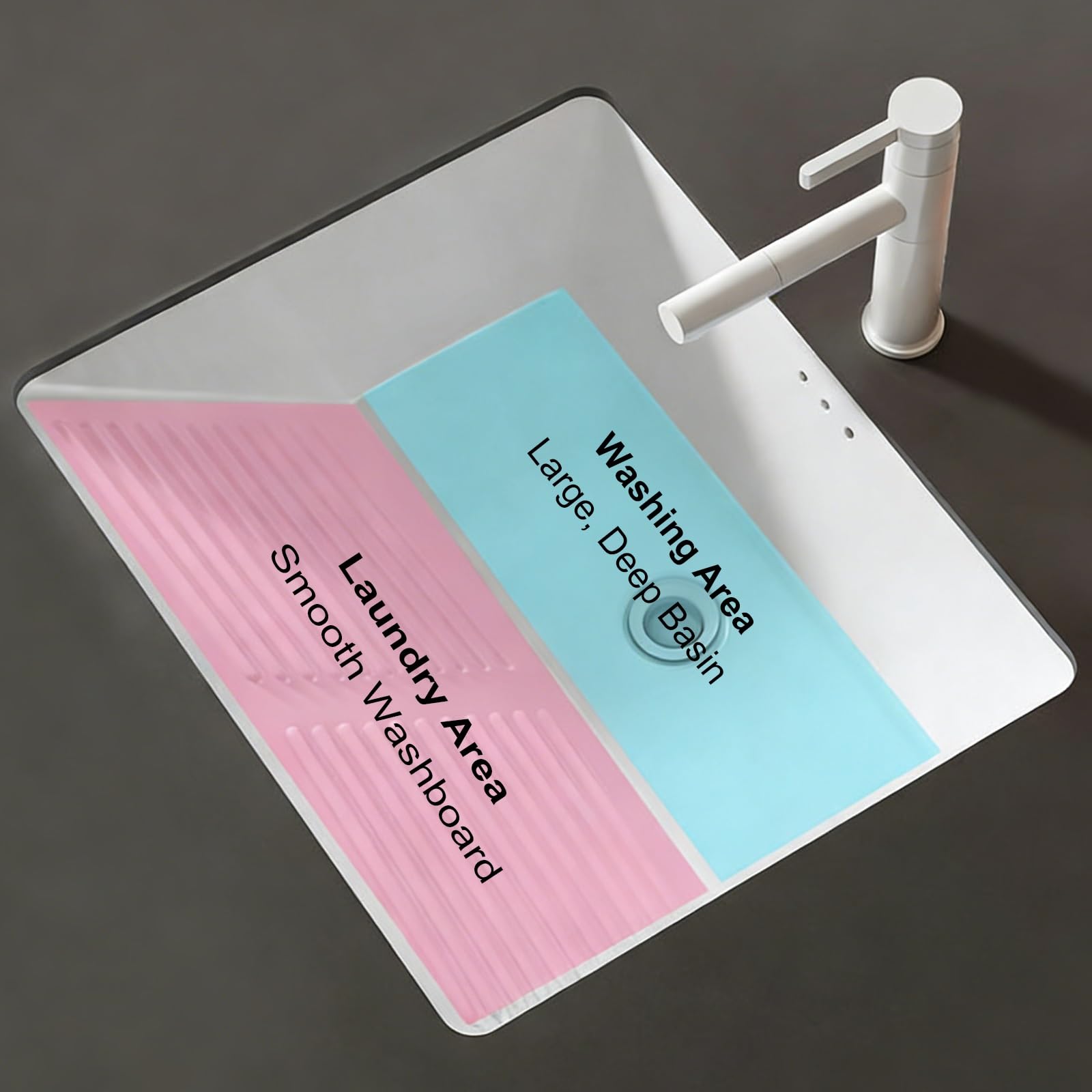 Fregadero de Cerámica Empotrable Para Lavandería con Tabla de Lavar Integrada, Lavabo Sobre Encimera con Grifo de Caño Alto y Kit de Desagüe para Baño o Lavadero(32.5x46.5x22cm/12.8x18.3x8.6in)