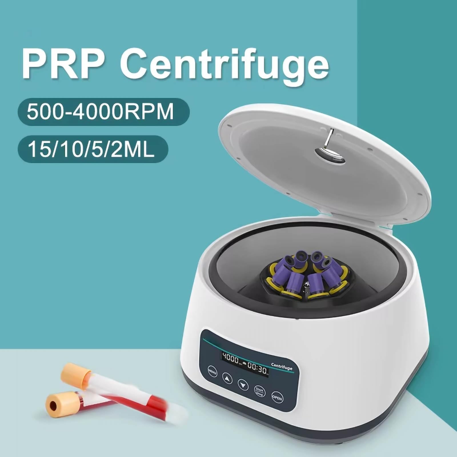 Máquina centrífuga de laboratorio, baja velocidad for preparación de PRP/PRF, sedimentación líquida, 500-4000 rpm, pantalla LCD, rotor de 15 ml x 4, acepta tubos de 2/5/10 ml