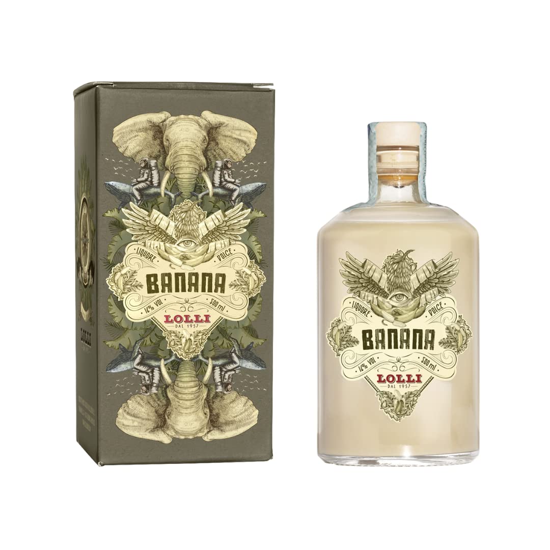 LOLLI Liquore alla banana, Liquore artigianale, bottiglia limited edition in astuccio serigrafato, 500 ml. 16% vol.