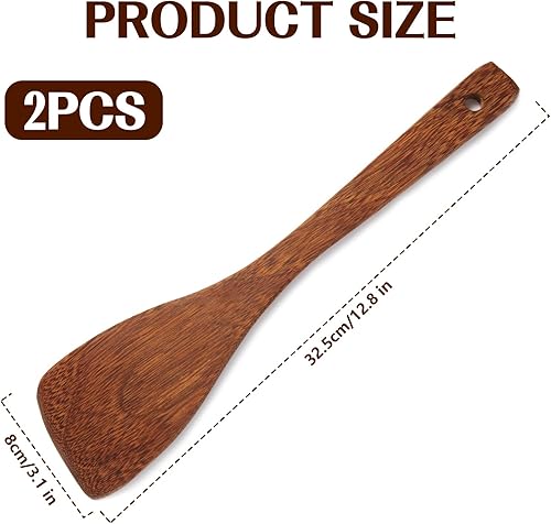 Miniatura 6 de (13 x 3.1 pulgadas), espátula de madera para utensilios de cocina antiadherentes, juego de utensilios de madera para cocinar, espátula inclinada de