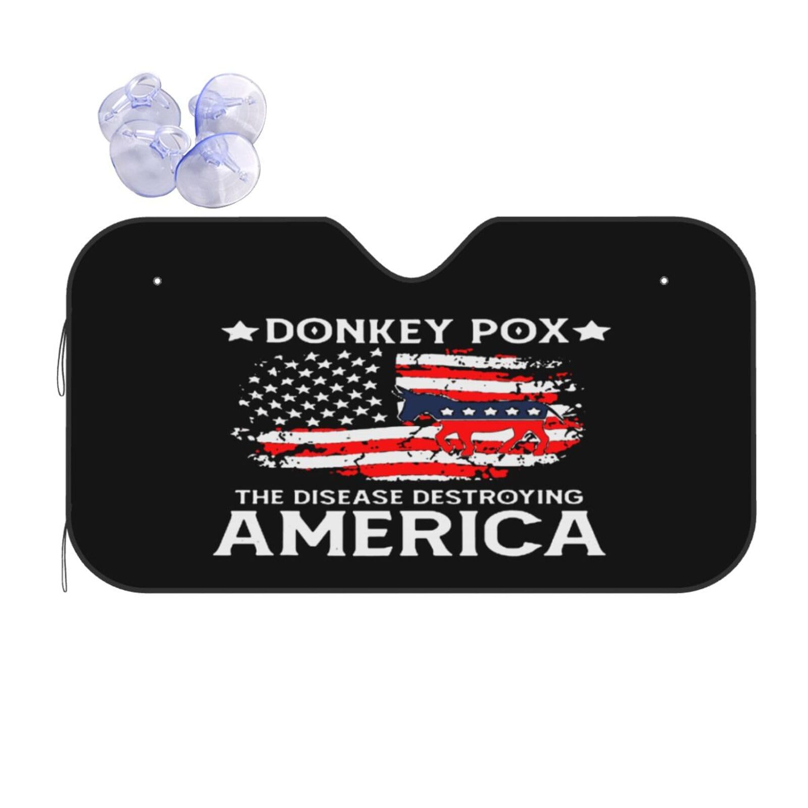 OKLRYNBV Windshield Sun Shade for Car Durable Bubble Aluminum Film Material Donkey Pox The Disease Destroying America Car Sun Visor, Small, Black