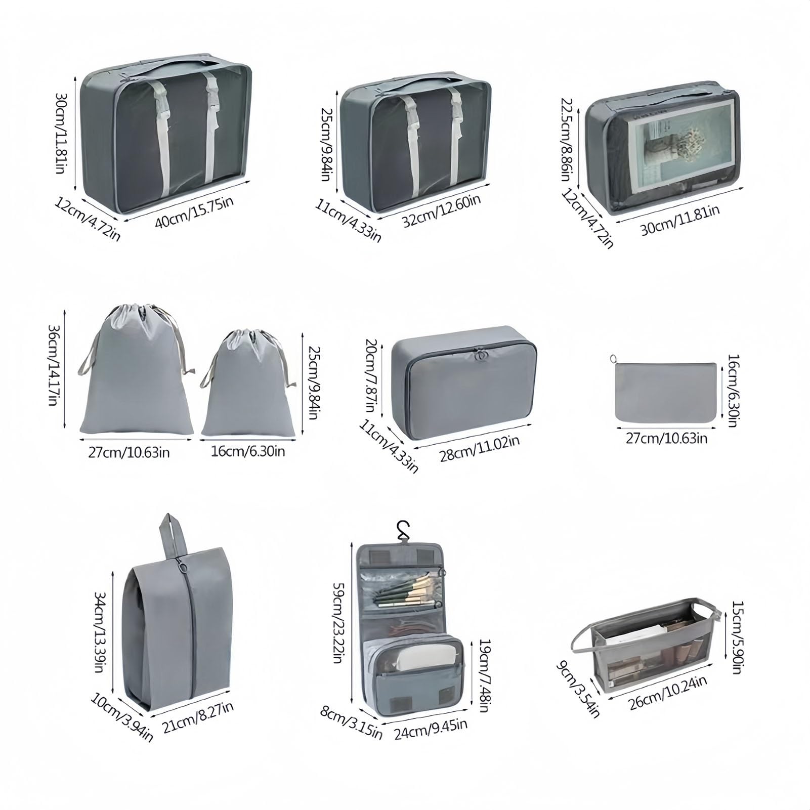 Organizer Valigie Salvaspazio, Cubi di Imballaggio Storage Travel Luggage Valigia Organizer Packing Cubes for Travel Set Viaggiot Essentials(Gray,10 Pcs)