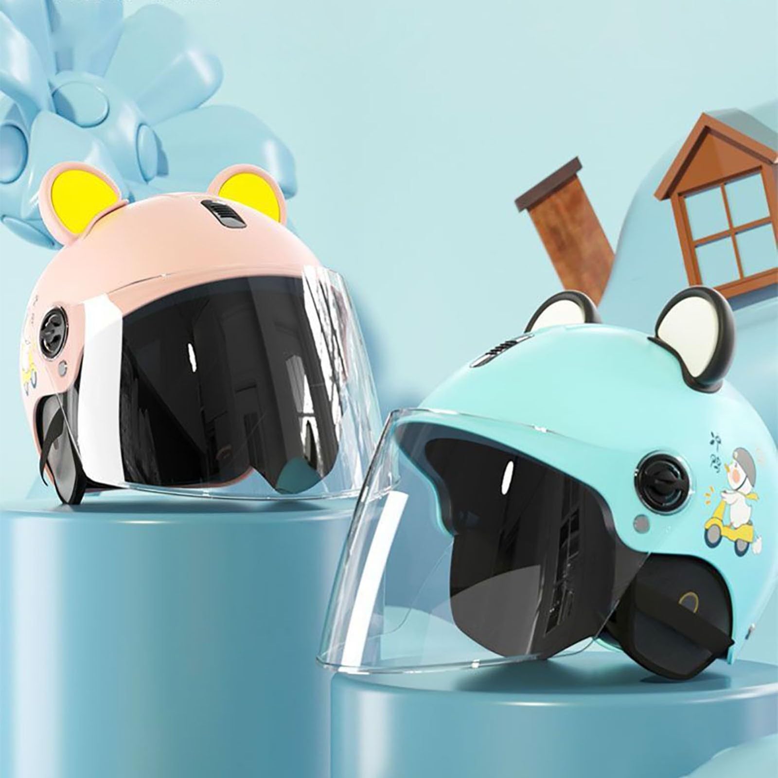 Casco Moto Bambino Scodellino ECE 22.06 Omologato Visiera Parasole Orecchie 3D Panda Calotta ABS Leggera Kids Scooter Ciclismo Ragazzo Ragazza 3-12 Anni 8,48~55cm