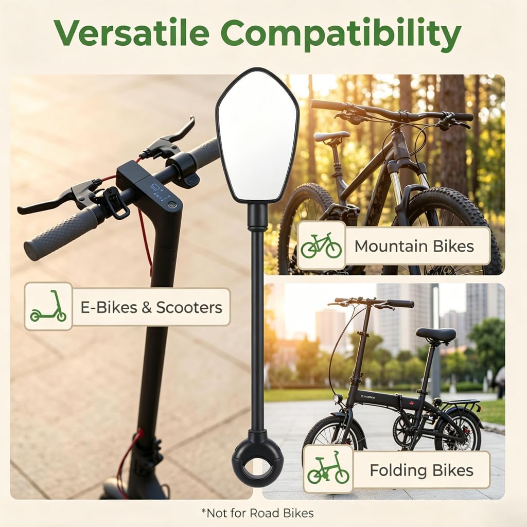 Bike Mirror, 360° Adjustable Handlebar Rearview Mirror, HD Acrylic Convex Wide Angle Bicycle Mirror, Safe Cycling Accessory for E-Bike, Scooter, Mountain Bike (2pack)
