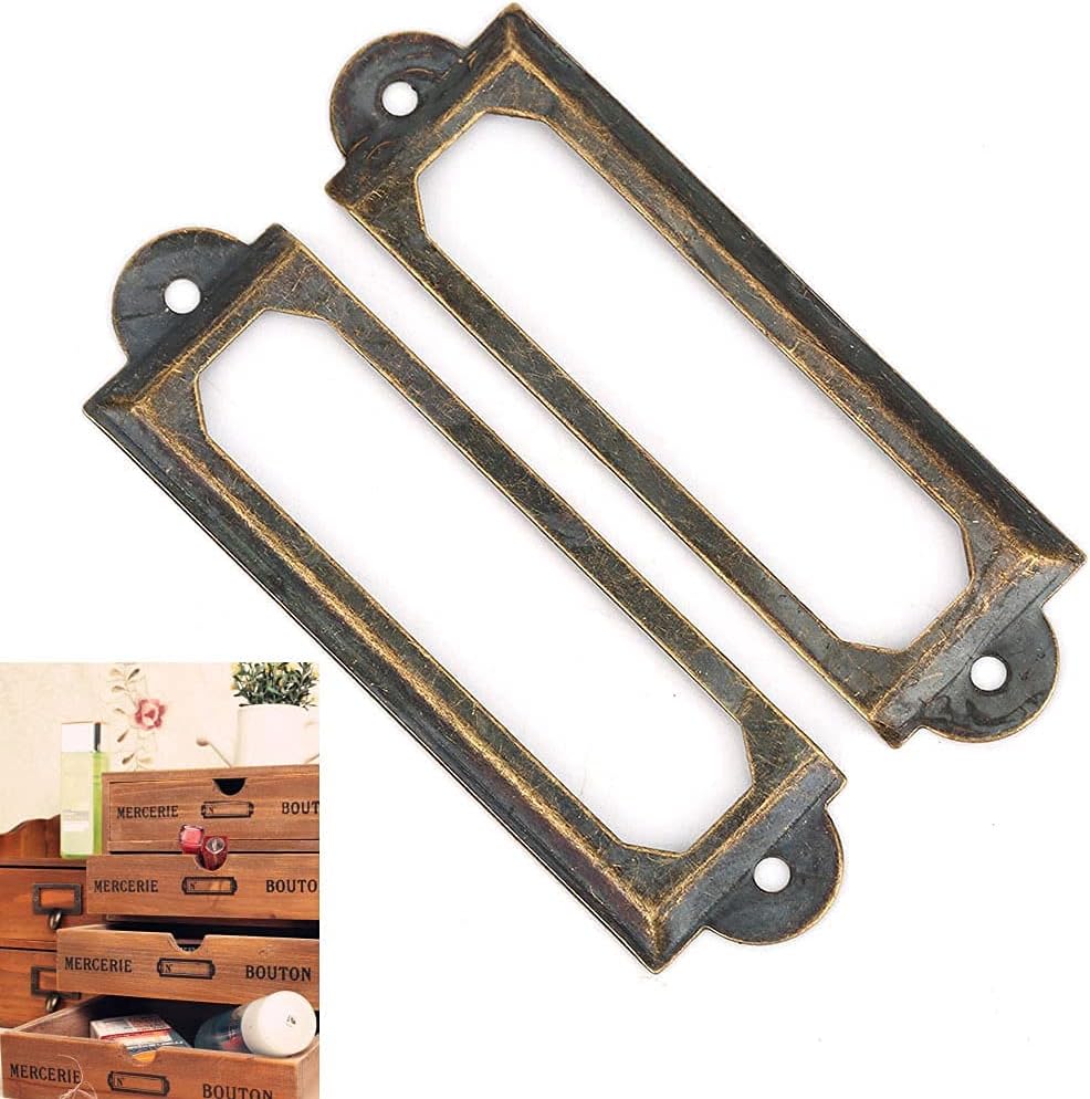 20 Pcs Metal Drawer Name Tag Frame, Antique Bronze Vintage Cabinet Drawer Label Holder for Wood Drawers Shelves Fabric Bins Label Marking(Ancient Bronze)