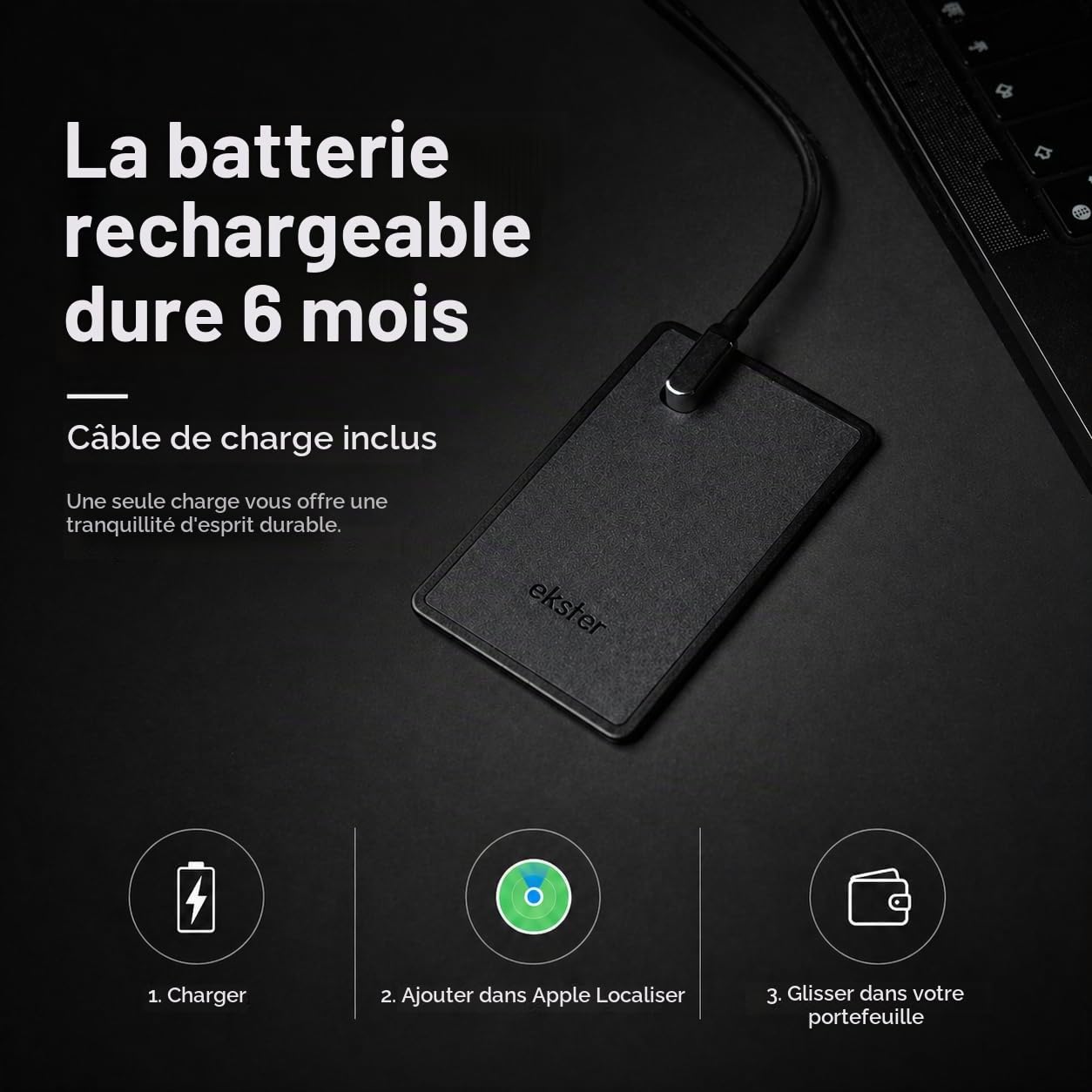 Ekster Localisateur de cartes et portefeuille GPS Bluetooth, batterie longue durée, compatible Apple Find My et Siri