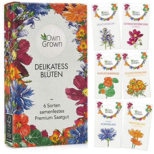Essbare Blumen Samen Set : Delikatess Blüten Blumensamen Set mit 6 Sorten Blumen Saatgut – Essbare Blüten Samen…