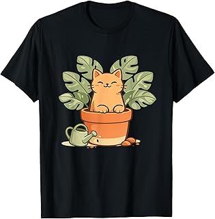 Funny Cat Monstera Plant Pot Houseplant Mom Graphic T-Shirt