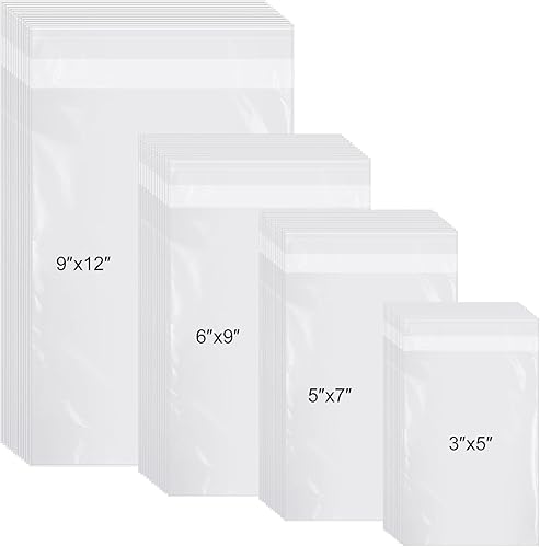 Kosiz 600 bolsas de celofán transparente de plástico de polietileno para camisas, ropa resellable a granel, paquetes autoadhesivos para envíos