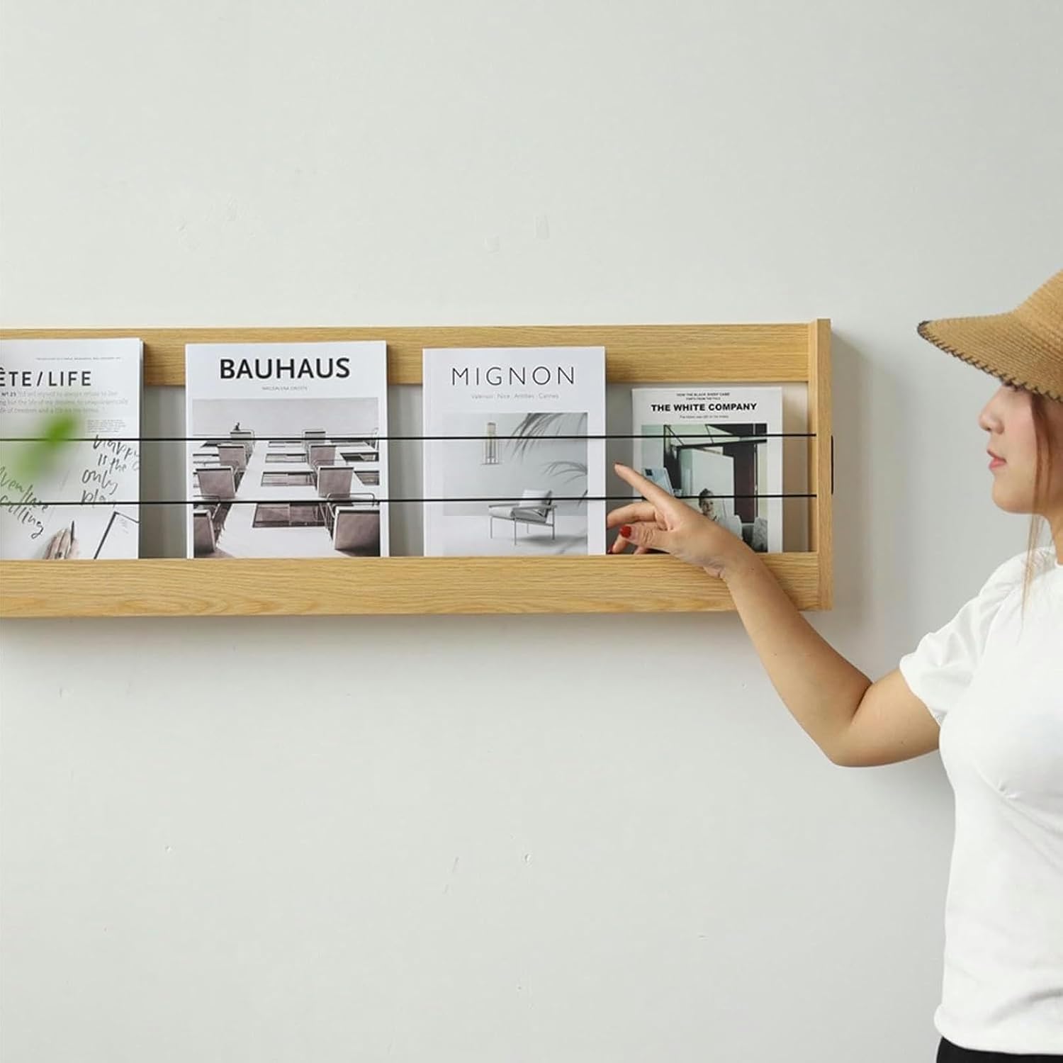 Wall-Mounted Magazine Holder with Strap,2 Pack Wood Magazine Rack,Newspaper Holders, File Organizer for Entryway, Office,Living Room, Waiting Room, Kids Room