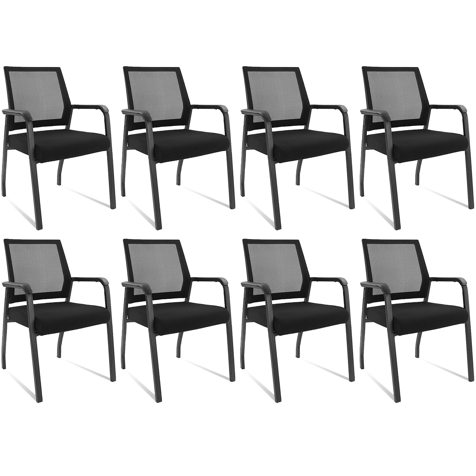 KLASIKA Desk Chair No Wheels, Arm Chair with Ergonomic Lumbar Support and Thickened Seats Cushion, Waiting Room Chairs for Office School Church Guest Reception, 8 Pack Black