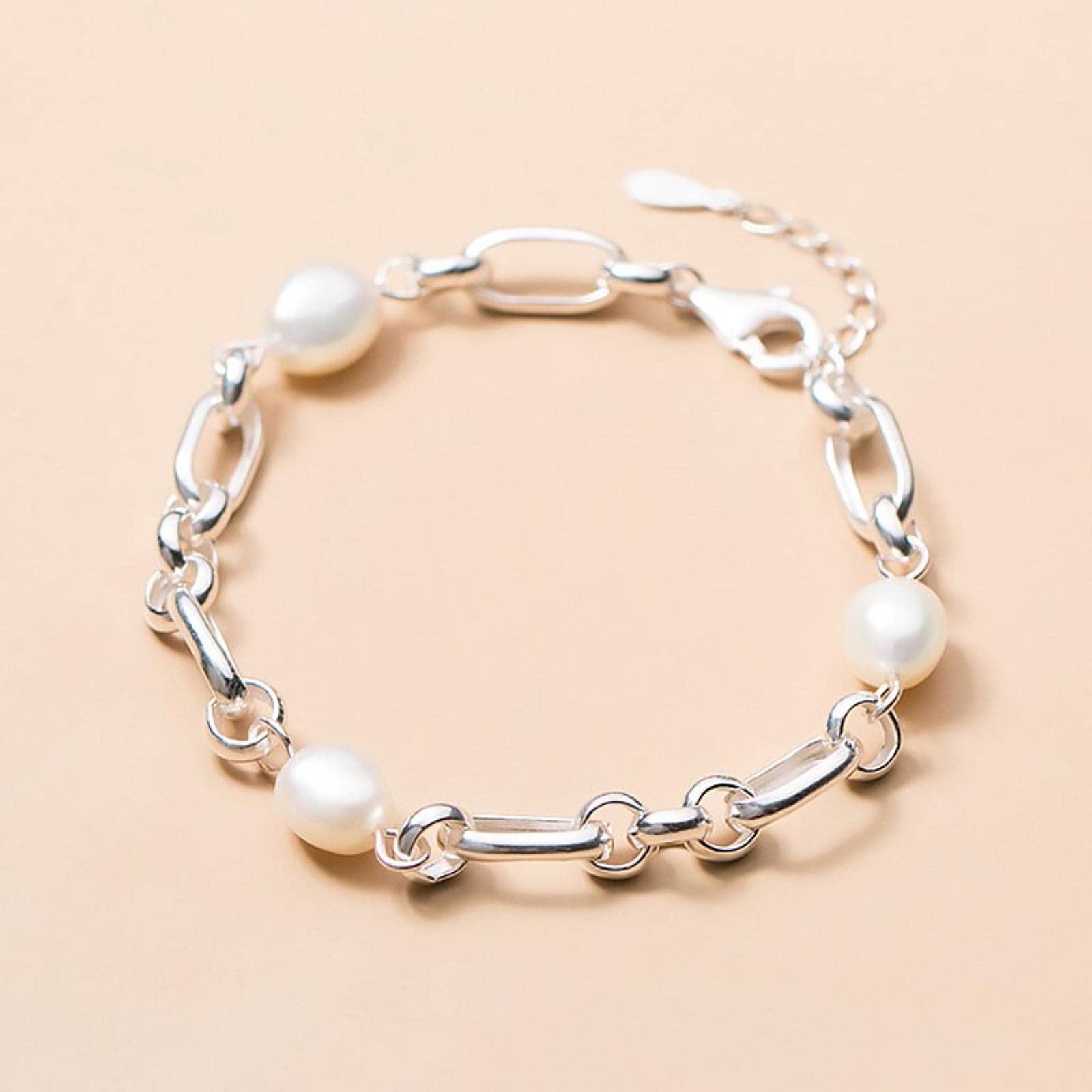 Braccialetto in Argento Sterling 925 Dolce 8mm con Perle Barocche per Le Donne Gioielli da Sposa di Compleanno Fine S925 Da1653