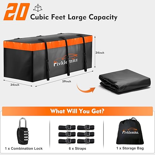 Miniatura 5 de Bolsa de transporte de carga para montaje en enganche, 20 pies cúbicos, bolsa de equipaje 100% impermeable para auto (59 pulgadas, 24 pulgadas, 24