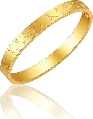 JINHUI 18K Gold Plated Bracelets Bangle for Women Engraved Dainty 12 Constellation Astrology Gold Bangle Non Tarnish Stainless Steel Bracelet Jewelry Gifts & Women