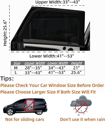 Miniatura 2 de Paquete de 2 cubiertas de malla para ventana de automóvil de 34 a 43 pulgadas, pantalla de ventana lateral para automóvil, para camping, dormir