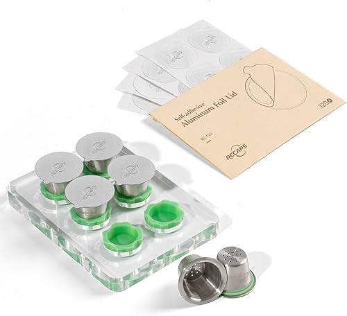 RECAPS Cápsulas de filtro de café reutilizables, 6 cápsulas de café rellenables, filtro de café permanente, acero inoxidable, 120 unidades, tapas de