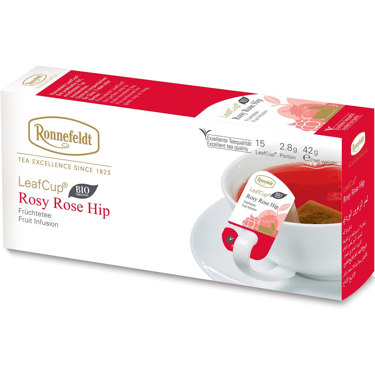 RonnefeldtLeafCup Rosy Rose Hip Chai – Loose Leaf Red Herbal Tea with Rosehip, Hibiscus & Rose Petals – Naturally Caffeine-Free – 15 Individually Wrapped Tea Bags
