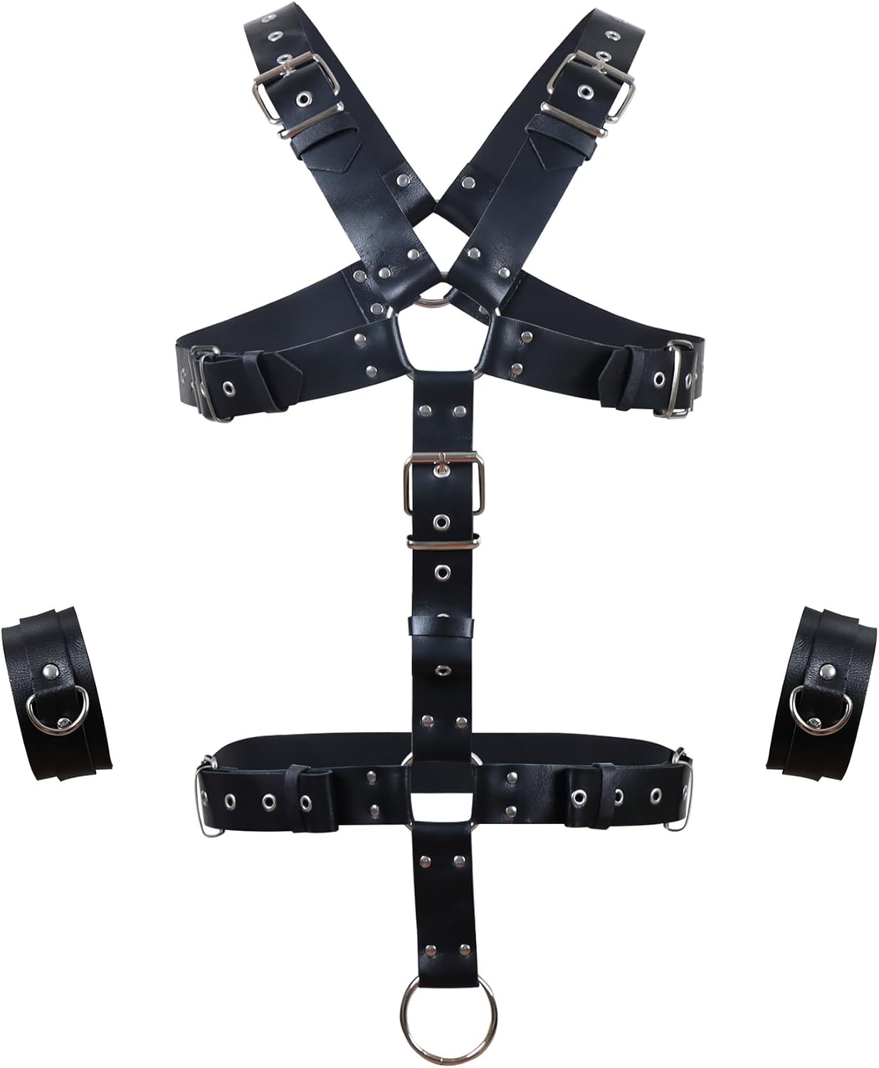 Men's Body Chest Harness Belt, Adjustable Faux Leather Body Chest Harness Strap with Penis Ring and Cuffs for Men Gay BDSM SM Sex Bondage Restraints Role Play Fetish Costume Party Club Bar Nightclub