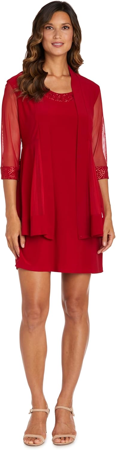 R&M Richards Shift Dress W/Sparkling Neckline & Soft Jacket W/Sheer Sleeves - Image 8