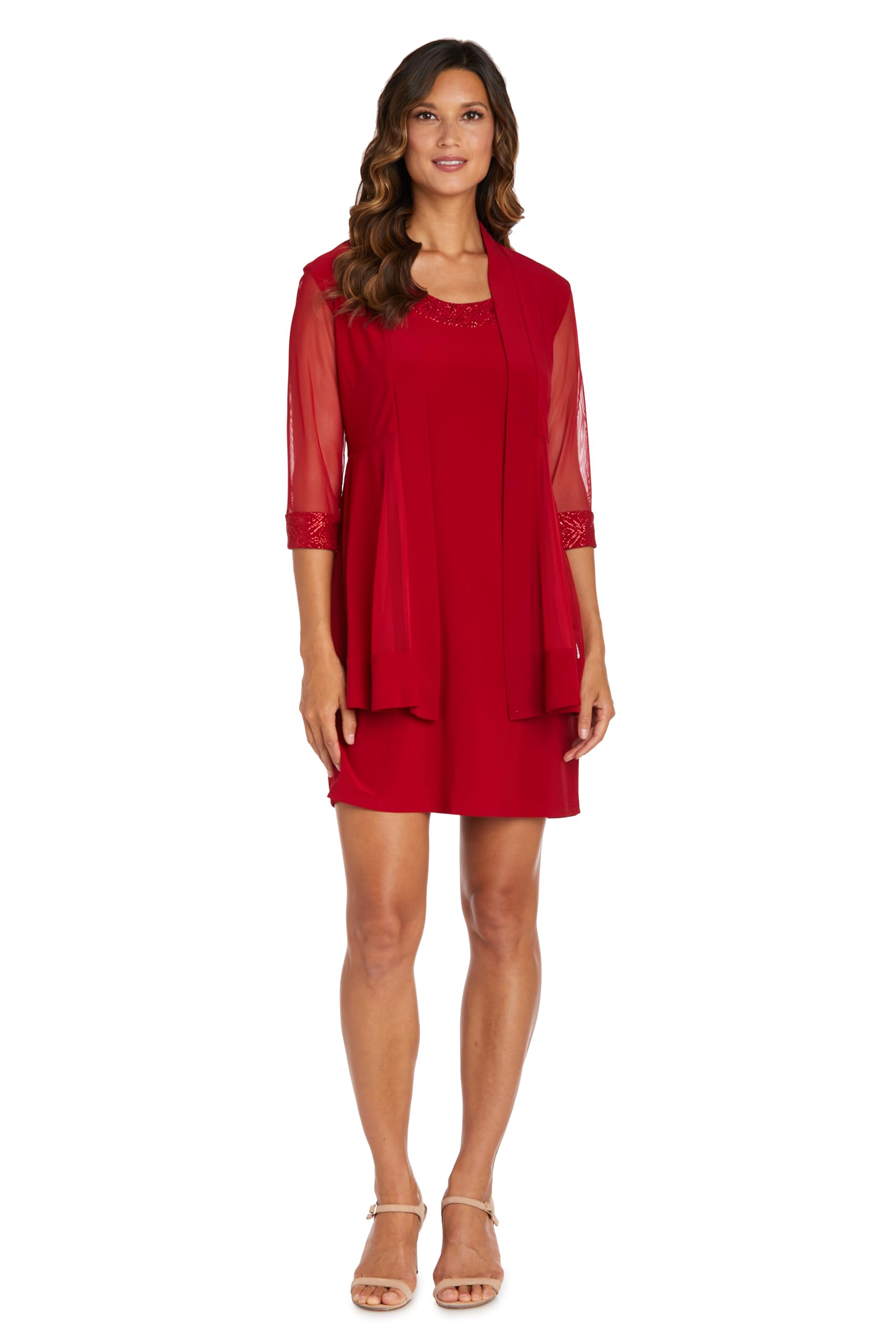 R&M Richards Womens Plus 2PC Mesh Inset Dress with Jacket