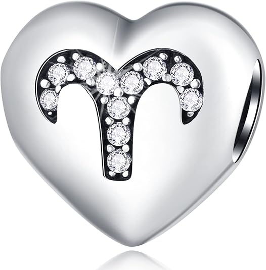 12 Zodiac Signs with Clear CZ Heart Charms, 925 Sterling Silver Constellation Beads, fits European Birthday Bracelet, Gifts for Family/Lover/Friends