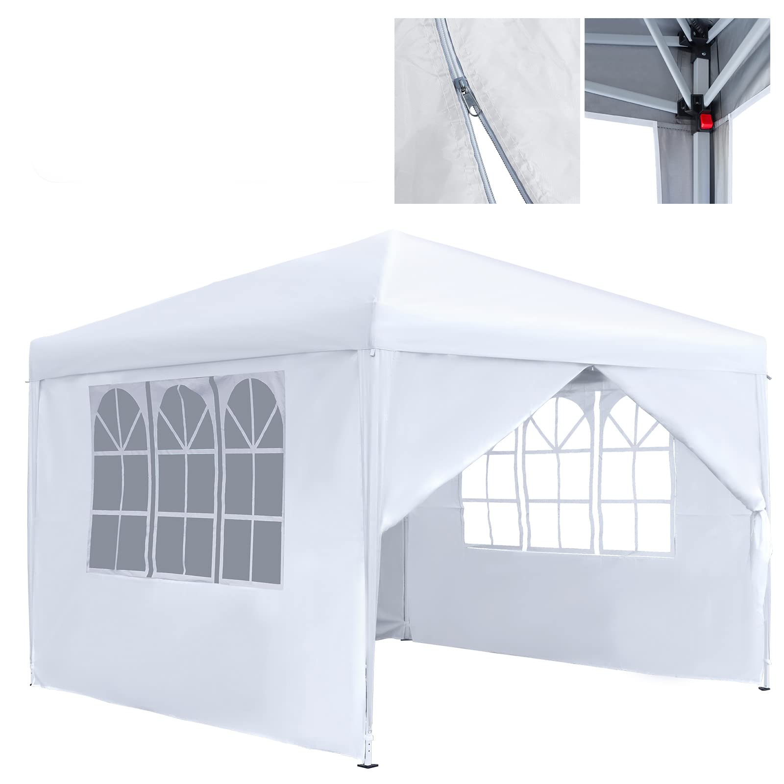 Aufun Paviljoen, 3 x 3 m, waterdicht, tuinpaviljoen met 4 zijdelen en ramen voor feesten, bruiloften, picknicks, opvouwbare tuintent, partytent, vouwpaviljoen van Oxford metalen frame, uv-bescherming