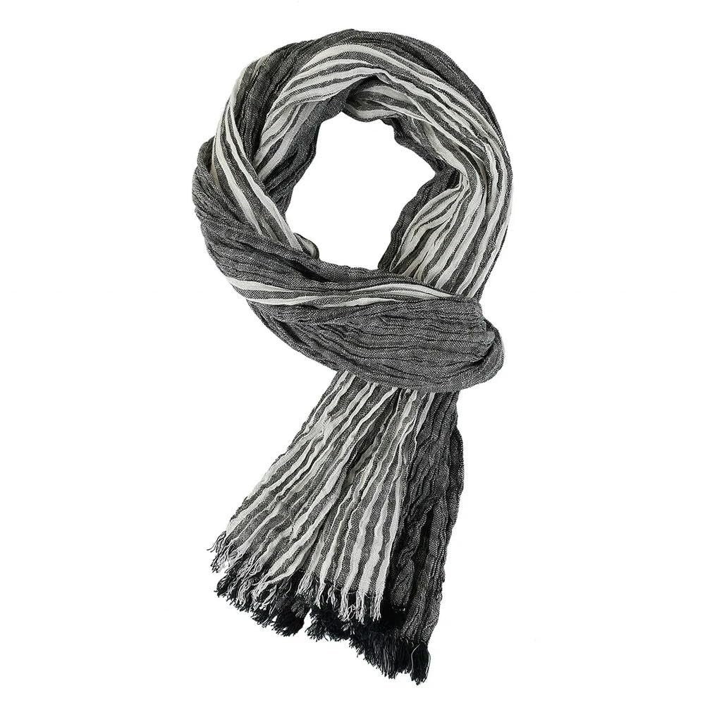 Intenst Men's Black Gray Scarf Cotton Linen Striped Scarves Warm Neckerchief Fashion Shawls,