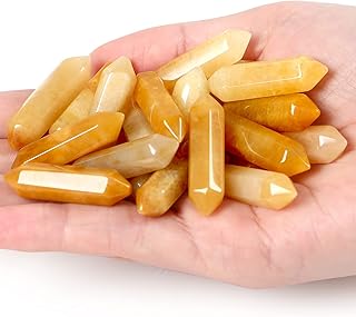 10 PCS Natural Healing Crystals Set Yellow Aventurine Mini Wands Polished Tumbled Stones Bulk Hexagonal Double Pointed Healing Chakra Stone for Room Decor,Reiki,Energy Balancing,Meditation