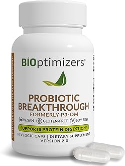 BiOptimizers P3-OM Proteolytic Prebiotics & Probiotics Supplement – Lactobacillus Plantarum for Digestive & Immune Health – Bloating & Gut Relief Support for Men & Women (30 Vegan Capsules)