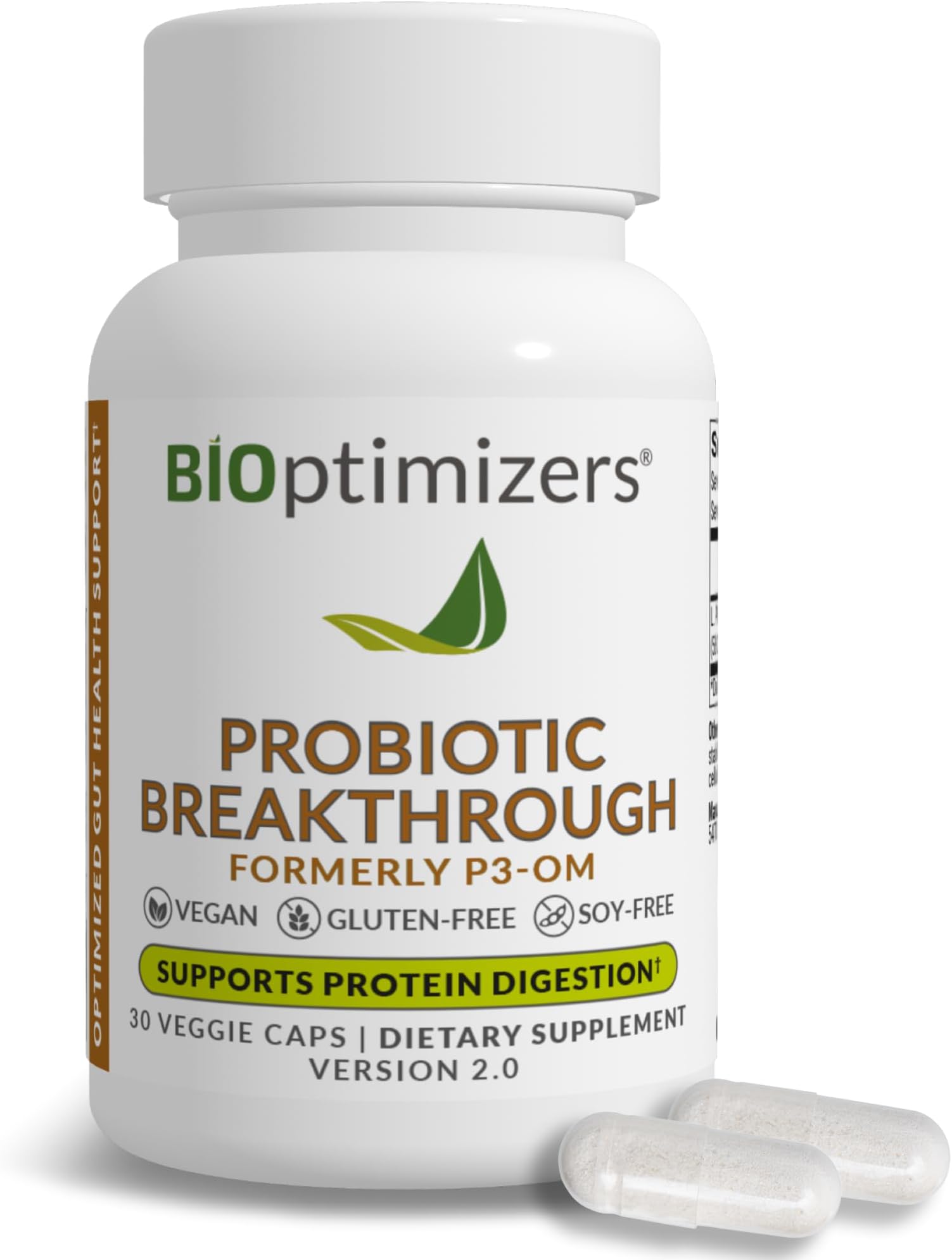 BiOptimizers P3-OM Proteolytic Prebiotics & Probiotics Supplement – Lactobacillus Plantarum for Digestive & Immune Health – Bloating & Gut Relief Support for Men & Women (30 Vegan Capsules)