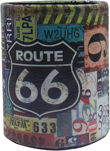 Contenedor de bolígrafo Accesorios de escritorio de oficina Cubierta de cuero PU Soporte de lápiz redondo Organizador de escritorio - Ruta 66