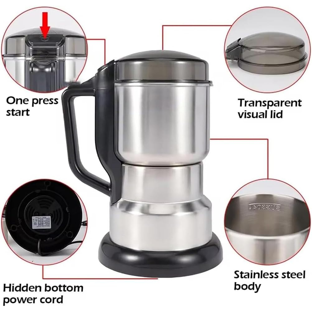 Machine À Écraser Multifonction, Moulin À Grains Électrique avec Couteau Et Brosse en Acier 6 Lames, Vitesse Réglable De 35 000 TR/Min Et Capacité De 50 À 400 G, pour Assaisonner Les Grains Café