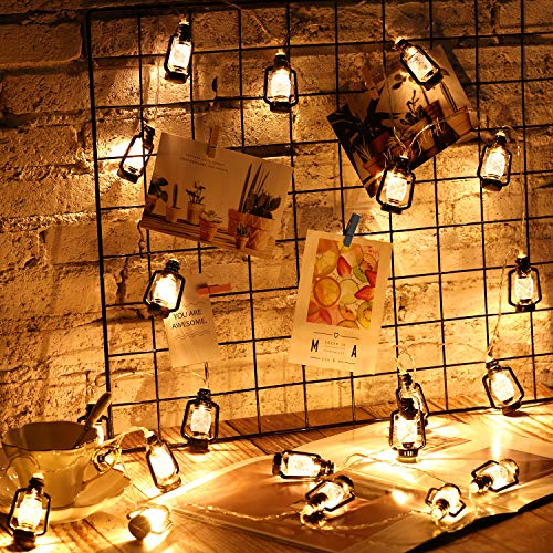 2 Strings Set, Lantern String Lights 9.8Ft Of 40 Led Lights Mini Vintage Christmas Halloween Decorative Kerosene String Lights For Patio Garden Home Holiday Decoration, Warm White Light (Black) #TOP3