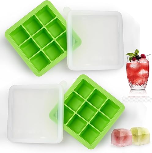Miniatura 1 de Bandeja para cubitos de hielo con tapa (9 x 2 unidades), bandejas pequeñas para cubitos de hielo, bandejas de silicona para congelador, molde para