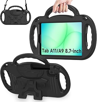 AVAWO Kids Case for Samsung Galaxy Tab A11 8.7 Inch 2026/A9 8.7 2023, with Strap, Shockproof Lightweight Handle Stand 2026 (SM-X130/X133/X135)/2023(SM-X110/X115/X117), Black