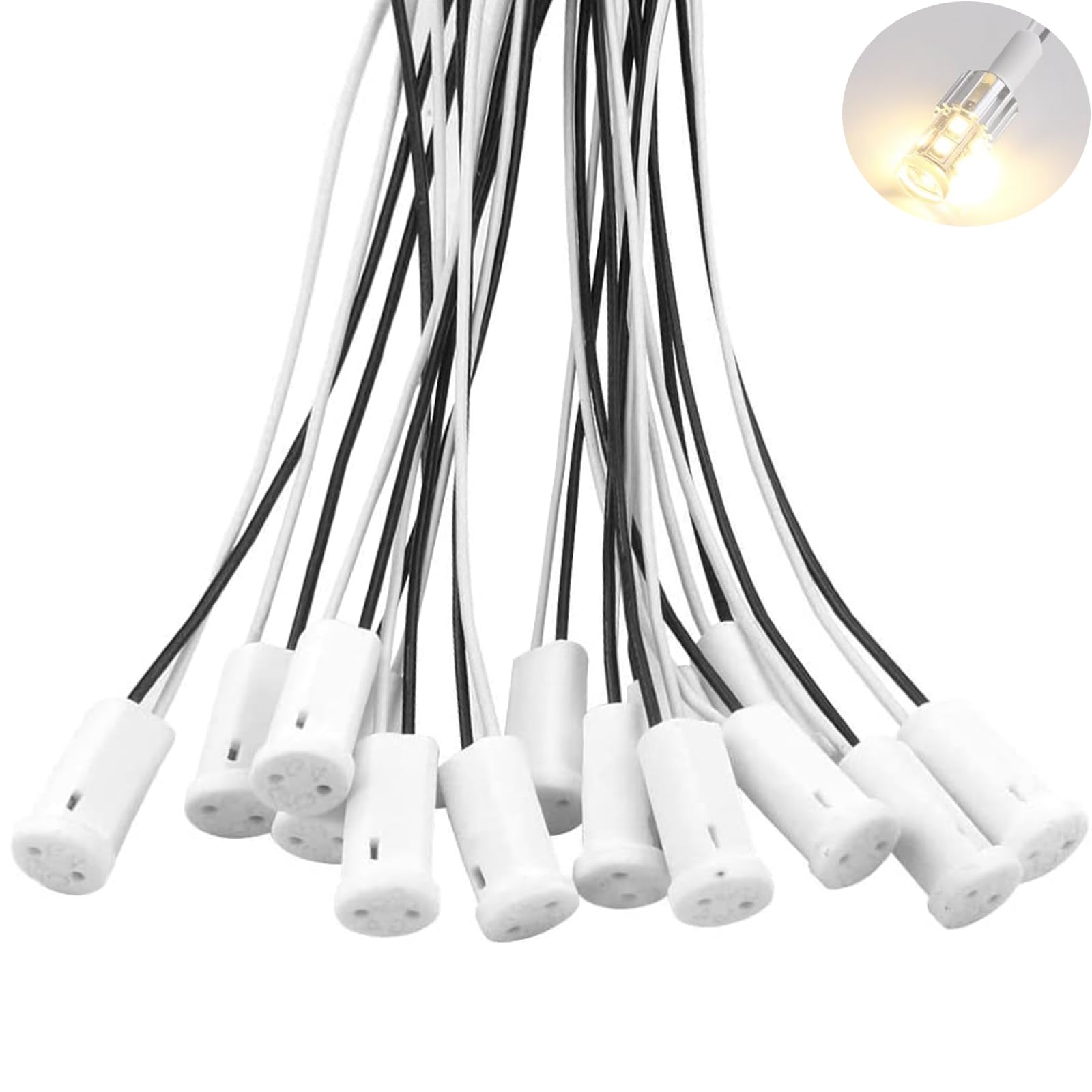 Ieron 20 Pezzi Presa Connettore Filo G4, Base Lampadina Portalampada G4 in Ceramica 12V per Portalampada Alogeno Incandescente LED Filo Bianco e Nero 20 cm Portalampade