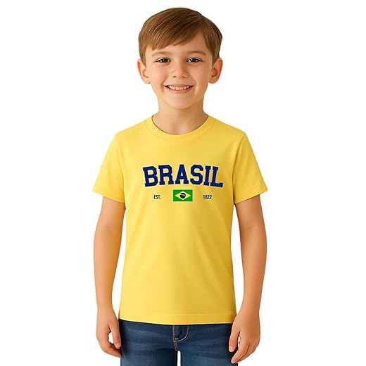 Camiseta Unissex Infantil Brasil Copa Do Mundo 100% Algodão Premium