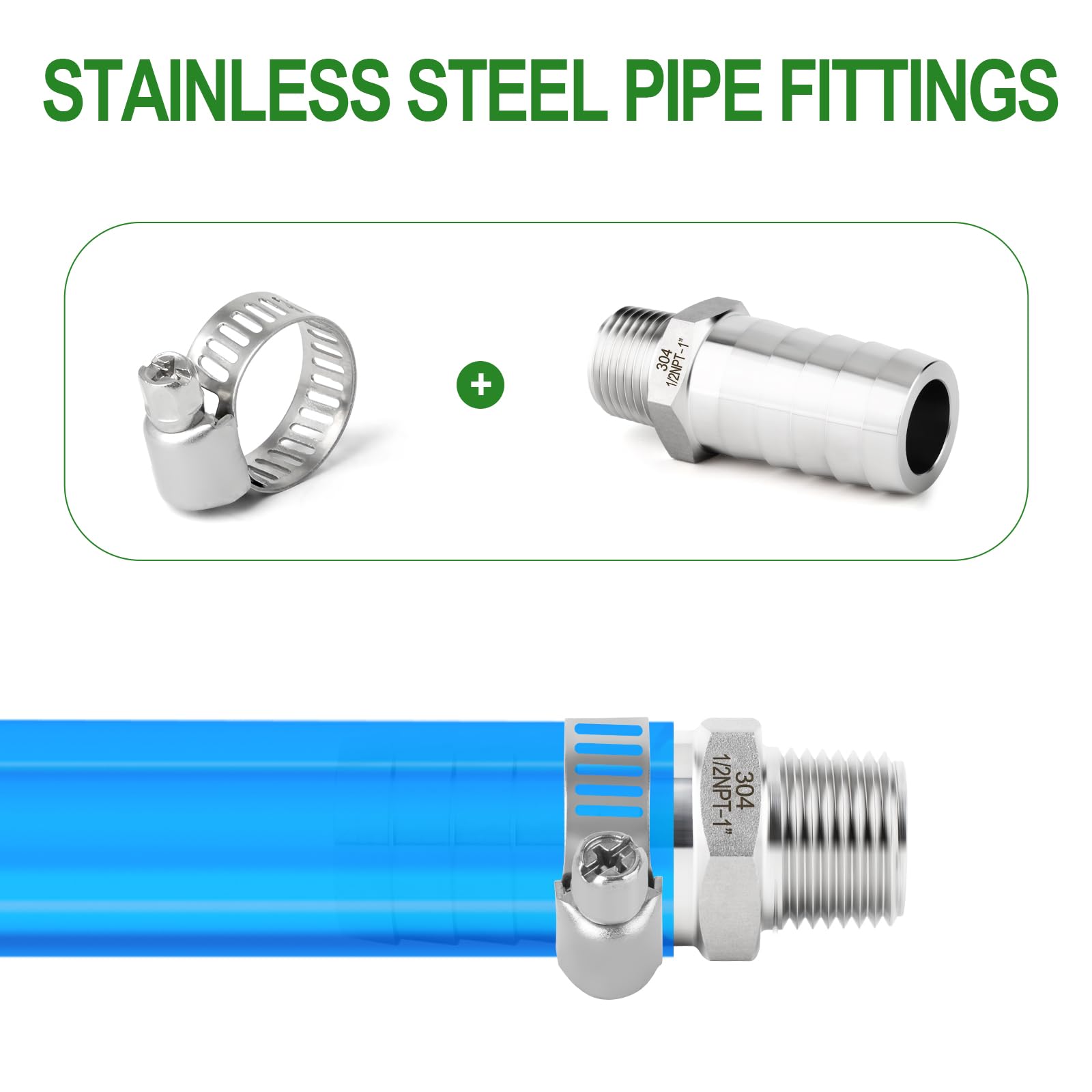 TAISHER 2PCS 304 Stainless Steel Hose Barb Fittings 3/4 X 3/4