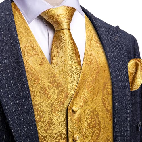 Image of Barry.Wang Men's Suit Vest Tie Bowtie Set Formal Silk Paisley Waistcoat Hanky Cufflinks Lapel Pin Set Wedding Party 7PCS
