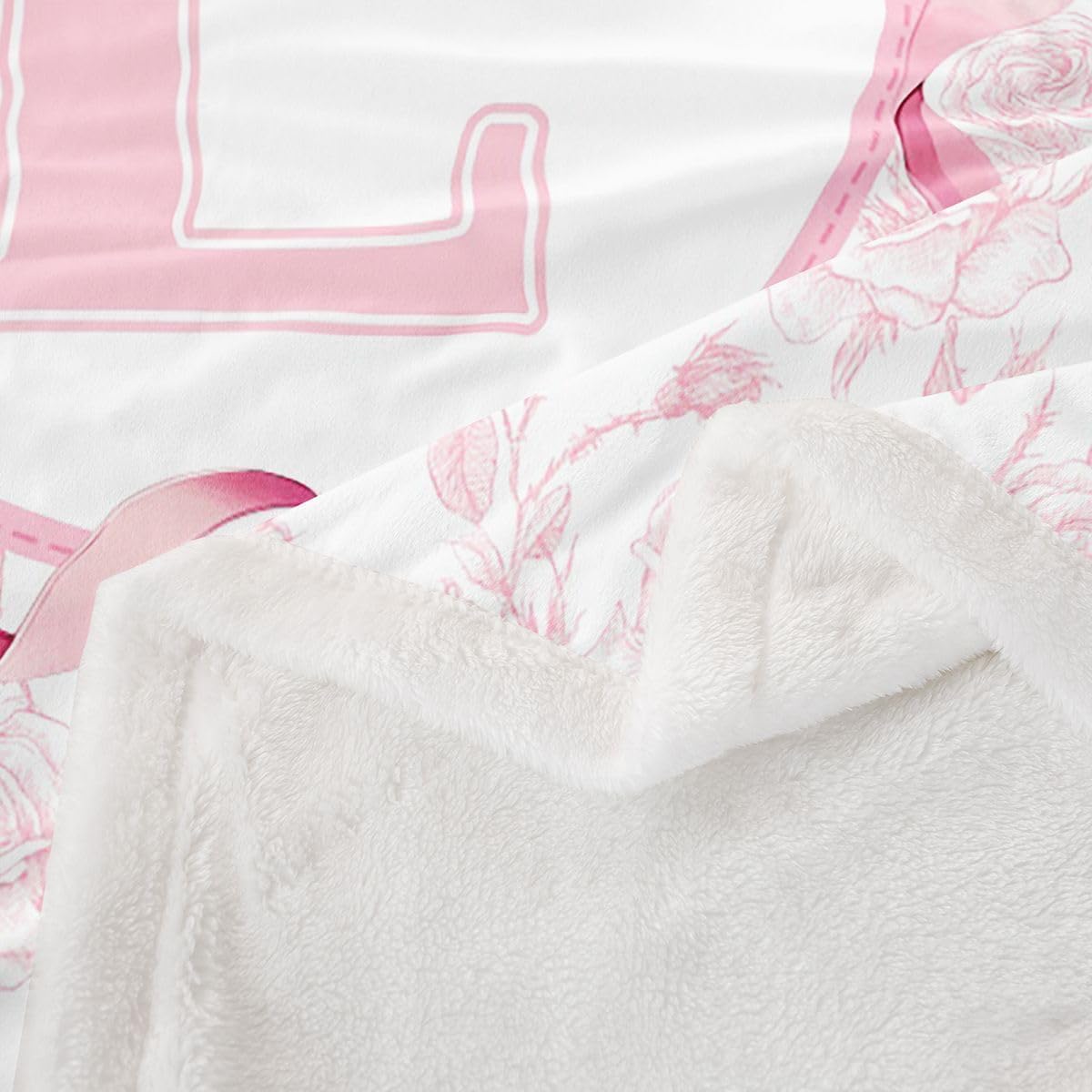 Coquette Pink Bow Flower Fleece Throw Blanket For Kids Girls Boys Monogram Initial L Sherpa Blanket Baby Size,Coquette Spring Floral Fuzzy Plush Personalized Cartoon Bowknot Toddler Blankets