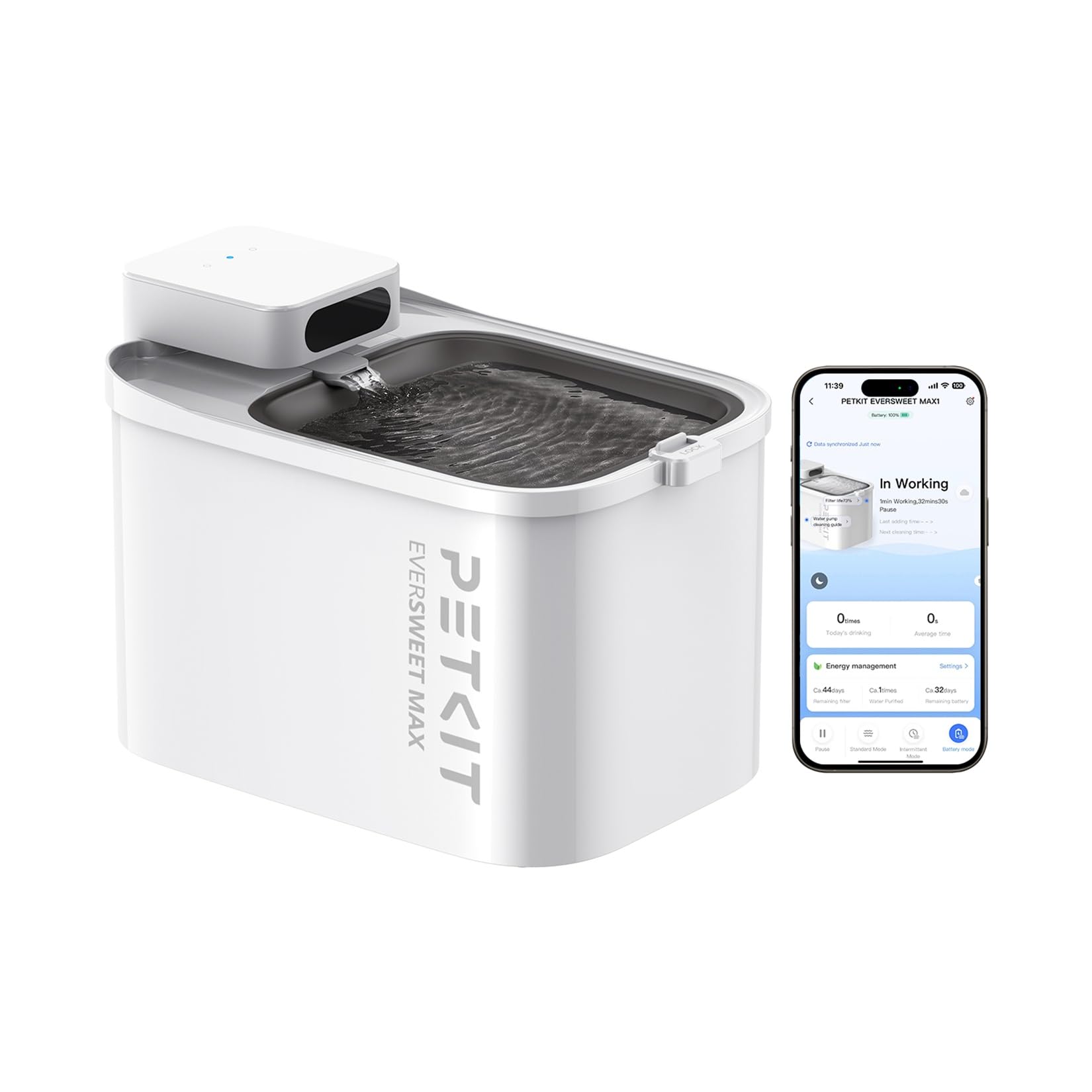 PETKIT Katzen Trinkbrunnen Kabellos, Hundewasserspender, 3L Katzen Hunde Wasserbrunnen, Intelligentes App-Steuerung,26dB Extrem Leiser,83 Tage Akkulaufzeit