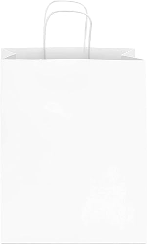 Miniatura 8 de Prime Line Packaging Paquete de 100 bolsas de compras medianas blancas con asas, bolsas de manualidades desechables para pequeñas empresas, venta al