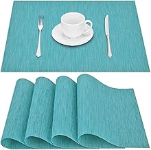 GIVERARE Placemats Set of 4, Heat-Resistant Woven Vinyl Placemat, Non-Slip Washable PVC Table Mat, Easy to Clean Premium Plastic Table Mats for Dining Table, Kitchen Table (Turquoise)