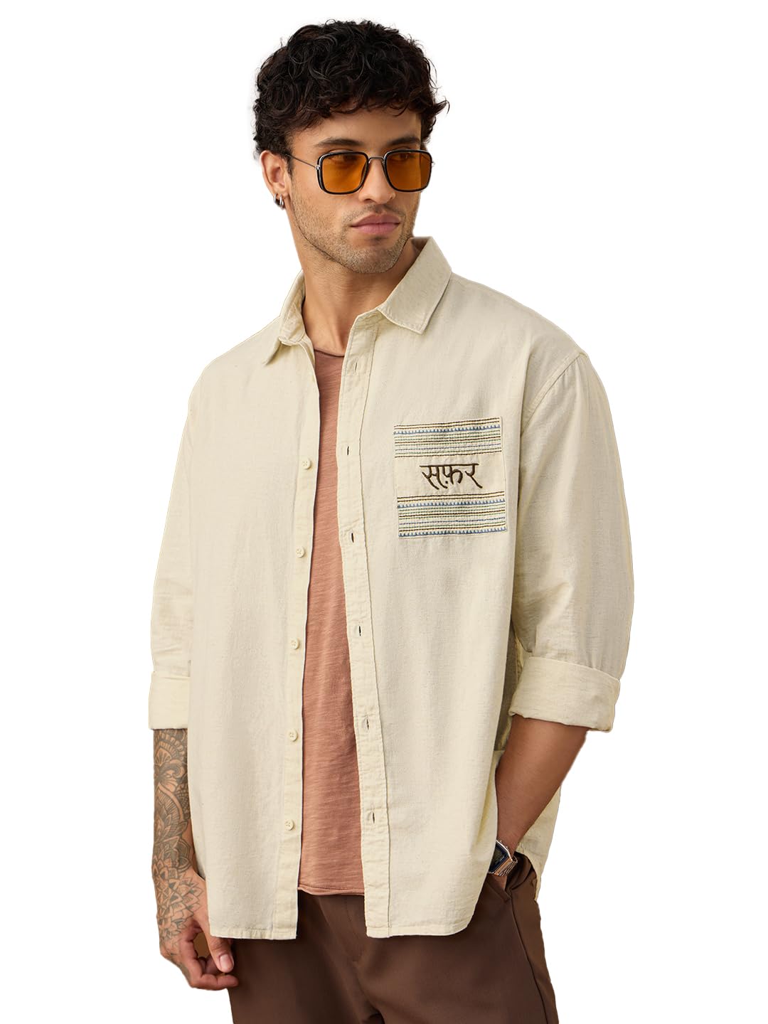 The Souled Store Cotton-Linen: Safar Men and Boys Long Sleeve Spread Collar Button Front Beige Embroidered Regular Fit Cot... - Review, Price and Buying Guide